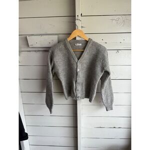Vintage Lord Jeff Higbee Co Kids Gray 100% Wool Ribbed Knit Button Cardigan M